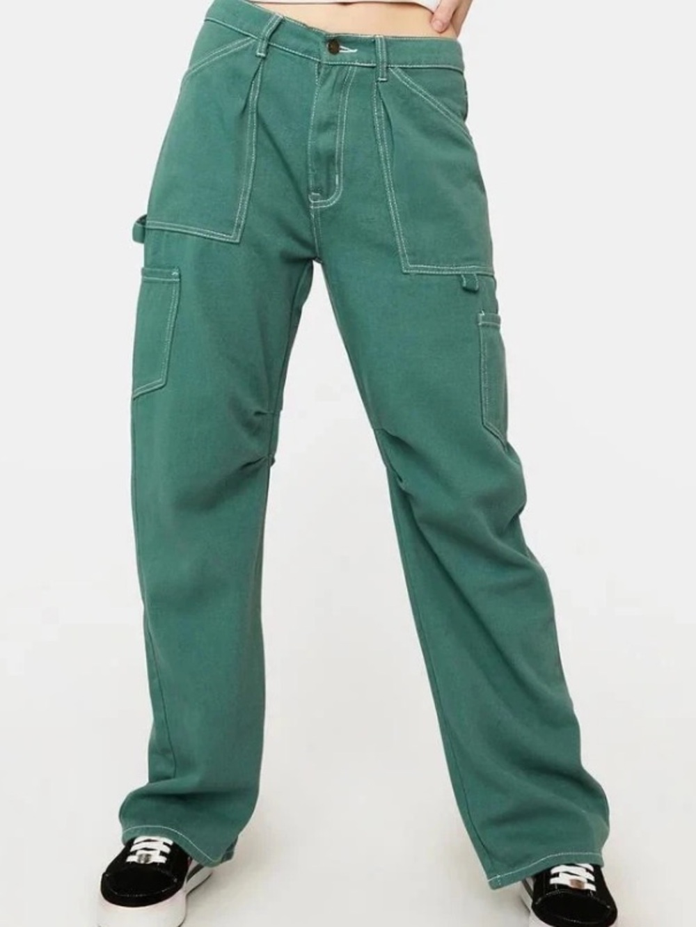 LIONESS Miami Vice Pants Teal Green Relaxed Cargo Carpenter Pocket 100% Cotton M